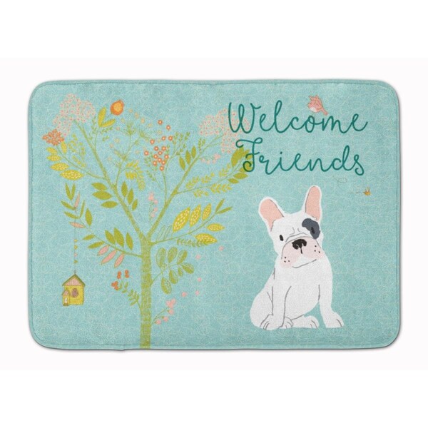 Carolines Treasures Welcome Friends Piebald French Bulldog Machine Washable Memory Foam Mat BB7634RUG - main